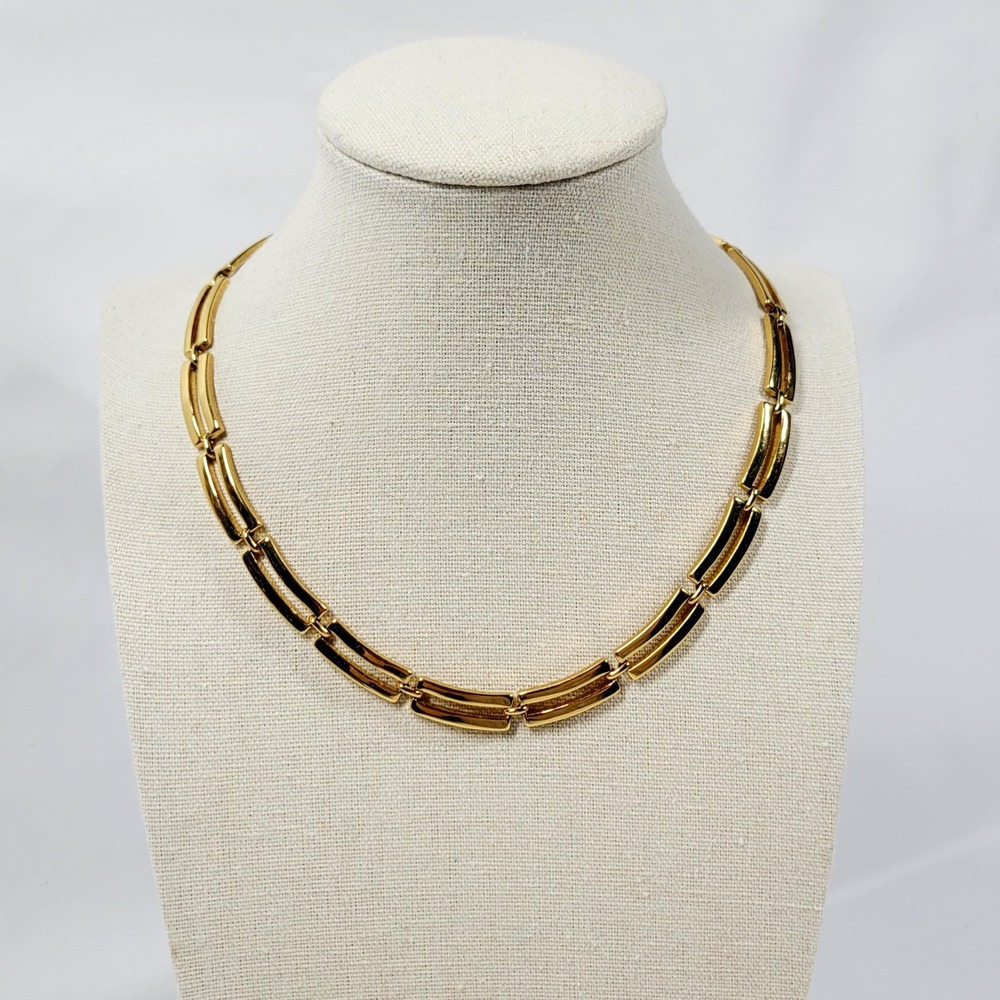 Vintage Monet Gold Choker Necklace | 1990s Minimalist Geometric Bar Link Collar